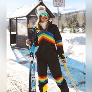 Tipsy Elves Black Jacket with Vibrant Rainbow Accents